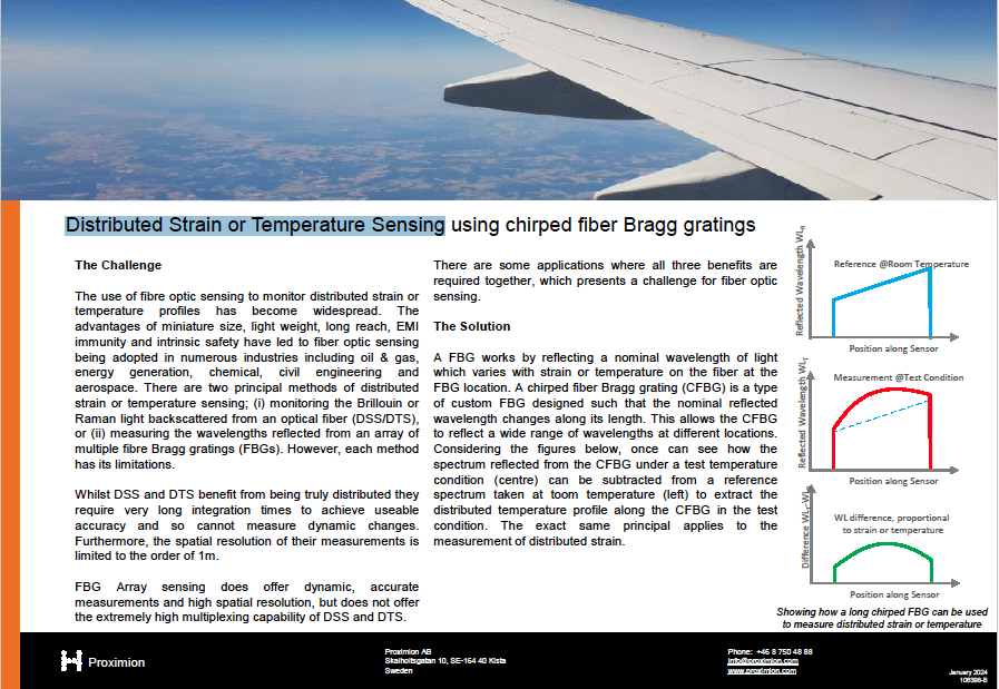 Distributed Strain or Temperature Sensing using chirped fiber Bragg gratings